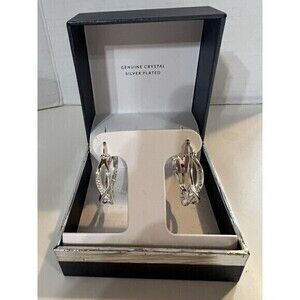 Essentials Jewelry Genuine Crystal Silver Plated Hoop Earrings